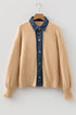 Drop Shoulder Placket Paneling Shirt Collar Long Sleeve Cardigan