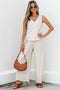Buttoned V Neck Tank Top Wide Leg Pant Set