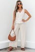 Buttoned V Neck Tank Top Wide Leg Pant Set