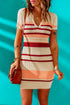 Striped Ribbed Knit Polo Collar Mini Dress