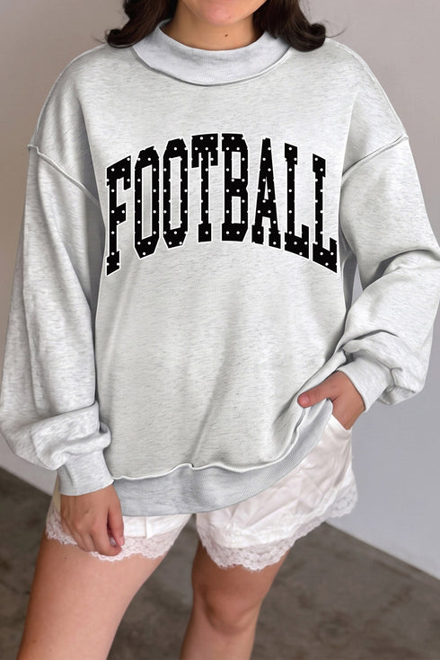 Polka Dot Letter Print Mock Neck Long Sleeve Pullover Sweatshirt