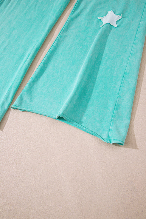 Acid Wash Star Applique Rolled Trim Pants Set