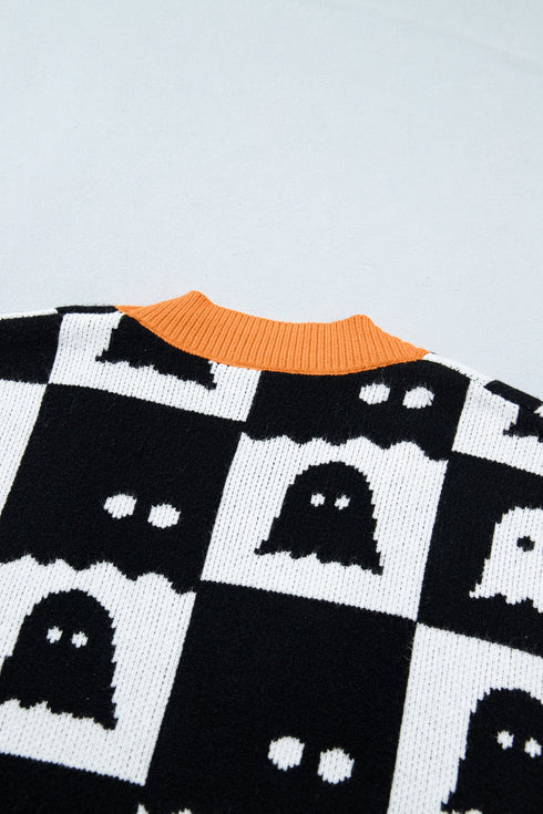 Geometric Ghost Print Drop Shoulder Knit Cardigan