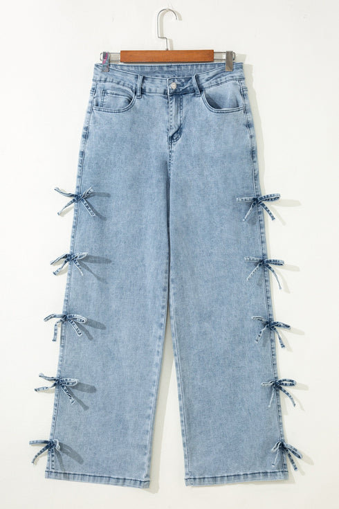 Bow Knot Side Detail Loose Wide Leg Jeans