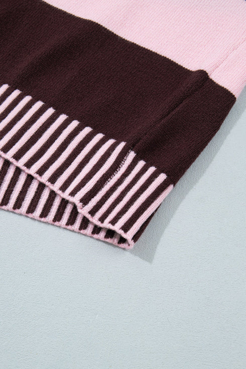 Striped High Neck Dropped Shoulder Relaxed Pullover Sweater