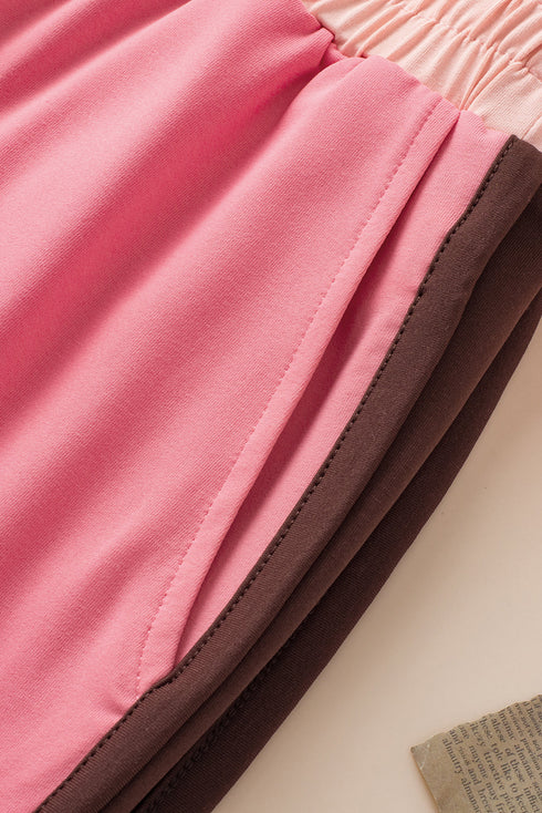 Casual Blocked Pattern Patchwork Cap Sleeve Short Set