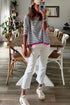 Striped Print Trim Detail Drop Shoulder Sweater