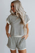 Ribbed Stripe Casual Tee And Matching Shorts Set