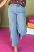 High Rise Cropped Washed Denim Wide Leg Jeans