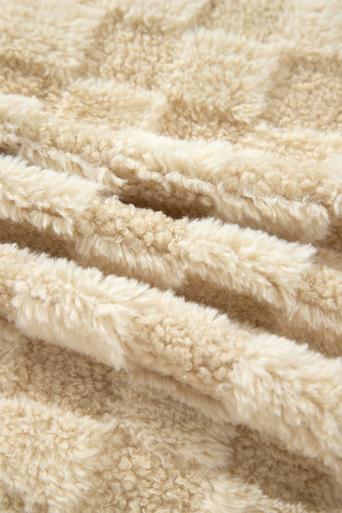 Checkered Corduroy Trim Metal Button Sherpa Jacket