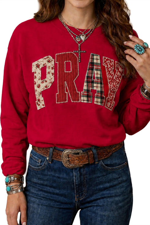 Floral Buffalo Plaid Striped Embroidered Patch Sweatshirt