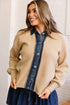 Drop Shoulder Placket Paneling Shirt Collar Long Sleeve Cardigan
