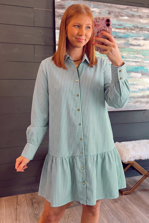 Striped Pattern Shift Long Sleeve Mini Dress