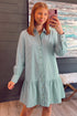 Striped Pattern Shift Long Sleeve Mini Dress