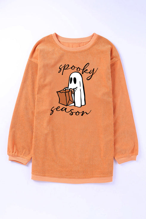 Corded Texture Spooky Season Graphic Pullover Sweatshirt
