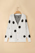 Polka Dot Button Front Oversized V Neck Cardigan