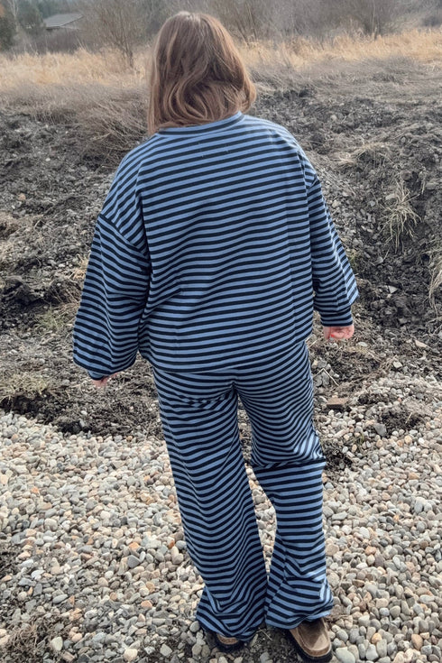 Striped Long Sleeve Drawstring Waist Loungewear Set