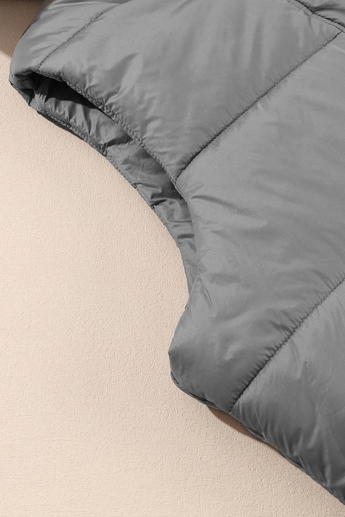 Exclusive Solid Long Quilted Hooded Puffer Vest