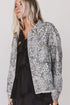 Leopard Print Studded Collar Patch Pocket Denim Jacket