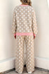 Polka Dot Trim Long Sleeve Top Drawstring Shift Pant Set