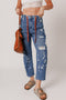 Distressed Splatter Paint Rope Waist Cropped Straight Leg Jeans
