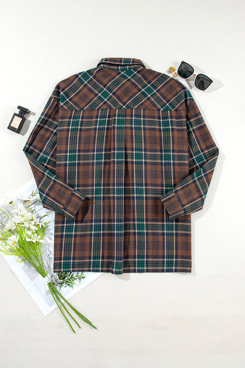 Western Plaid Print Buttoned Chest Pocket Shacket