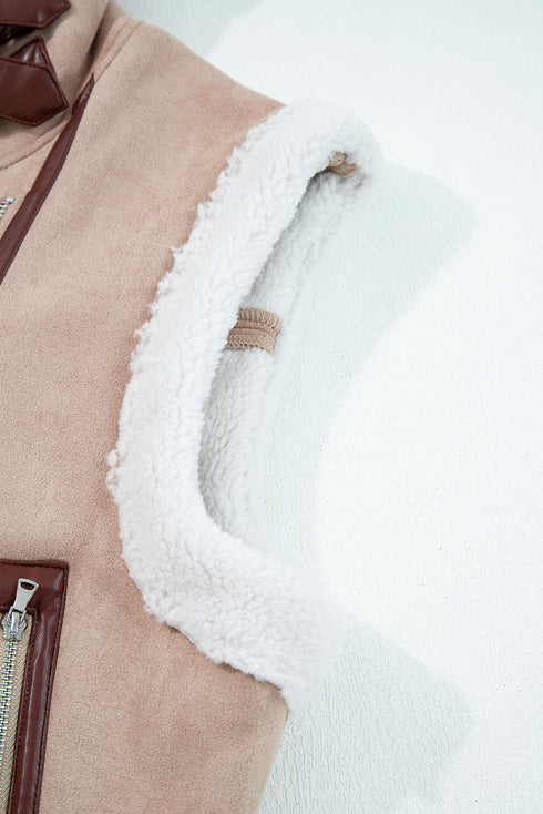 Modern Faux Suede Sherpa Lined Lapel Collar Vest