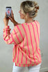 Stripe Print Dropped Shoulder Round Neck Sweatshirt
