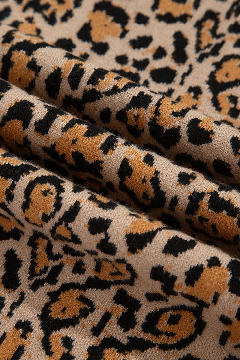 Leopard Print Button Up Long Sleeve Viscose Blend Cardigan