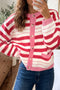 Striped V Neck Long Sleeve Regular Fit Cardigan