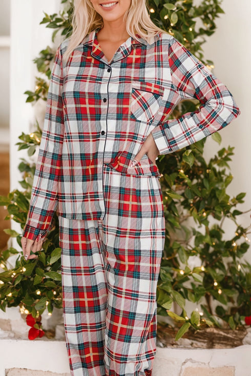Plaid Print Long Sleeve Two Piece Pajama Set Sleepwear