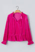 Velvet V Neck Ruffled Cuff Hem Long Sleeve Top