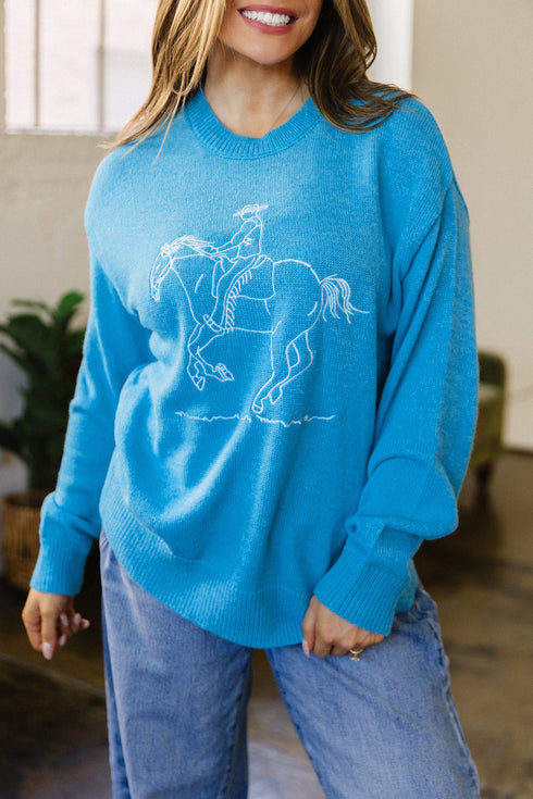 Acrylic Western Embroidery Drop Shoulder Pullover Sweater