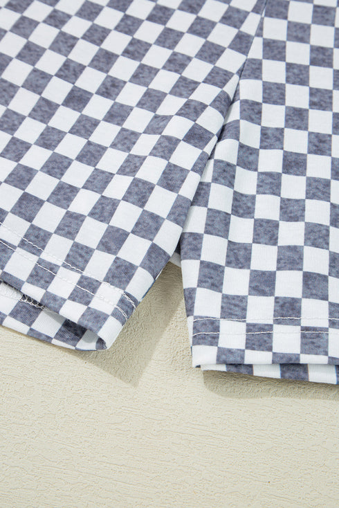 Checkerboard Pattern Lace Up High Waist Shorts