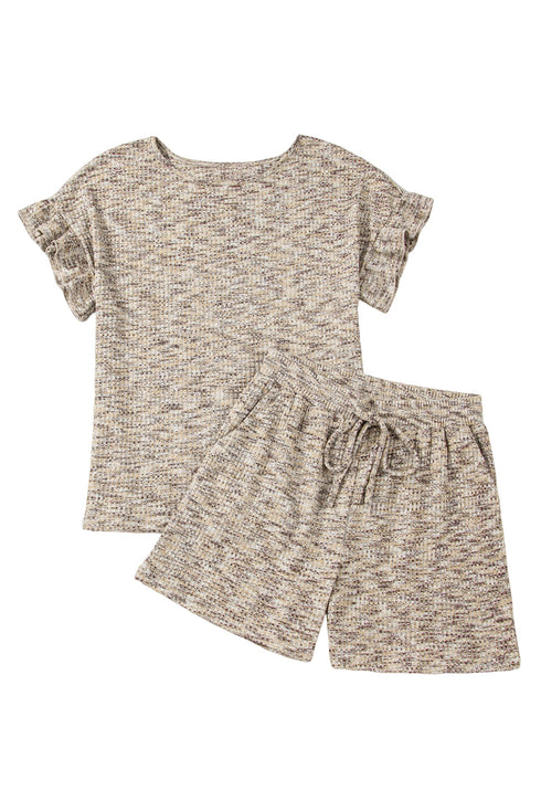 Textured Ruffle Sleeve Top And Drawstring Short Sets