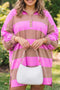 Striped Paneled V Neck Long Sleeve Shift Mini Dress