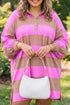 Striped Long Sleeve V Neck Shift Mini Dress