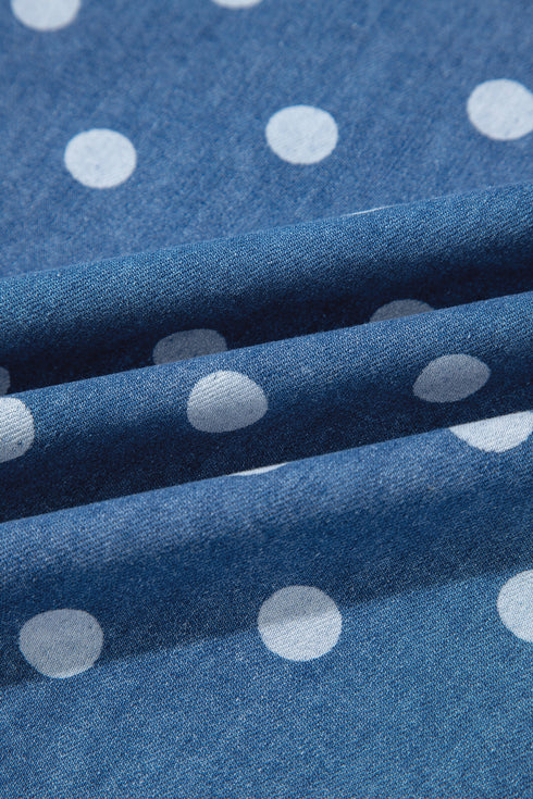 Polka Dot Long Sleeve Collar Shift Tunic Denim Jacket