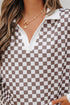 Checkered Polo Collar Long Sleeve Mini Skirt Two Piece Dress