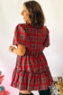 Plaid Knot Neck Short Sleeve Shift Midi Dress