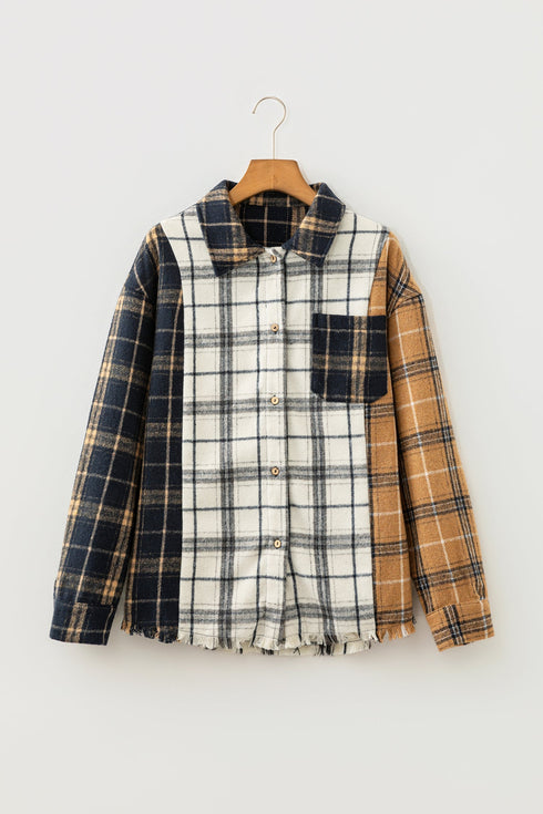 Plaid Button Up Long Sleeve Shift Silhouette Shacket