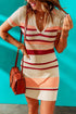 Striped Ribbed Knit Polo Collar Mini Dress