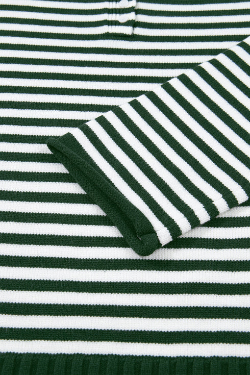 Striped Button Placket Drop Shoulder Long Sleeve Sweater