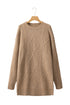 Long Sleeve Cable Knit Crew Neck Sweater Dress