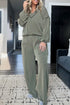 Four Leaf Clover Twisted Ribbed Exposed Seam V Neck Pullover Loungewear Set