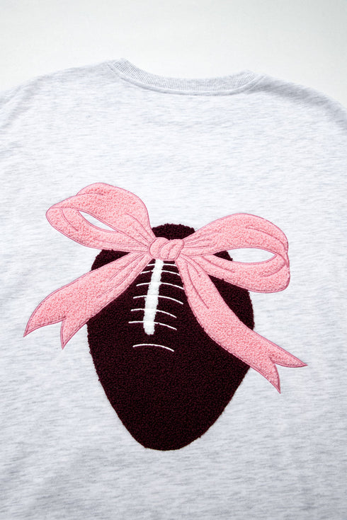 Embroidered Football Bow Back Long Sleeve Game Day Sweatshirt
