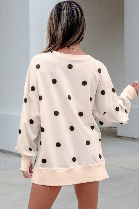 Playful Polka Dot Relaxed Split Hem Pullover Top