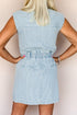 Stripe Collared Button Front Sleeveless Denim Mini Dress