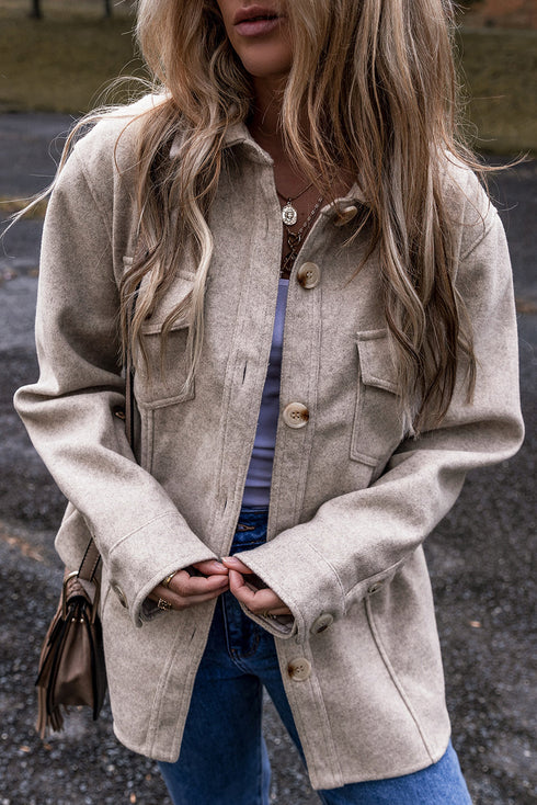 Casual Flap Pocket Turn Down Collar Buttoned Jacket