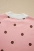 Polka Dot Ribbed Trim Long Sleeve Short Set